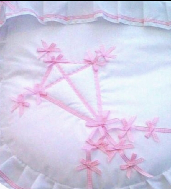 Let's go fly a Kite ! Pram Quilt set with Pink gingham ribbon Kite embellishment with ribbon strands and bows.