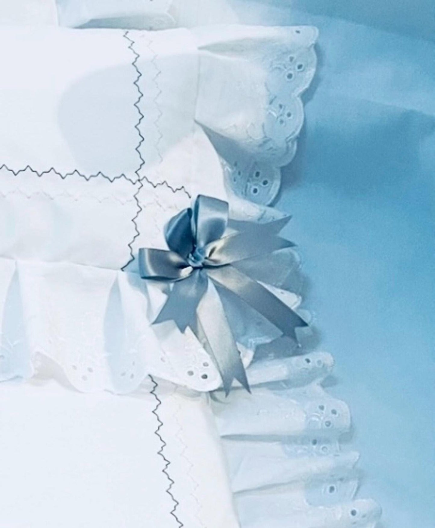 Baby Pram Quilt & Pillow Set to fit, Any pram White fabric and Shades of Grey embroidered design. Perfect Gift