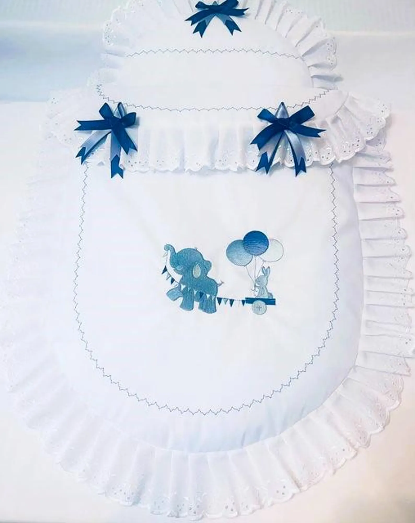 Baby Pram Quilt & Pillow Set to fit, Any pram White fabric and Shades of Grey embroidered design. Perfect Gift