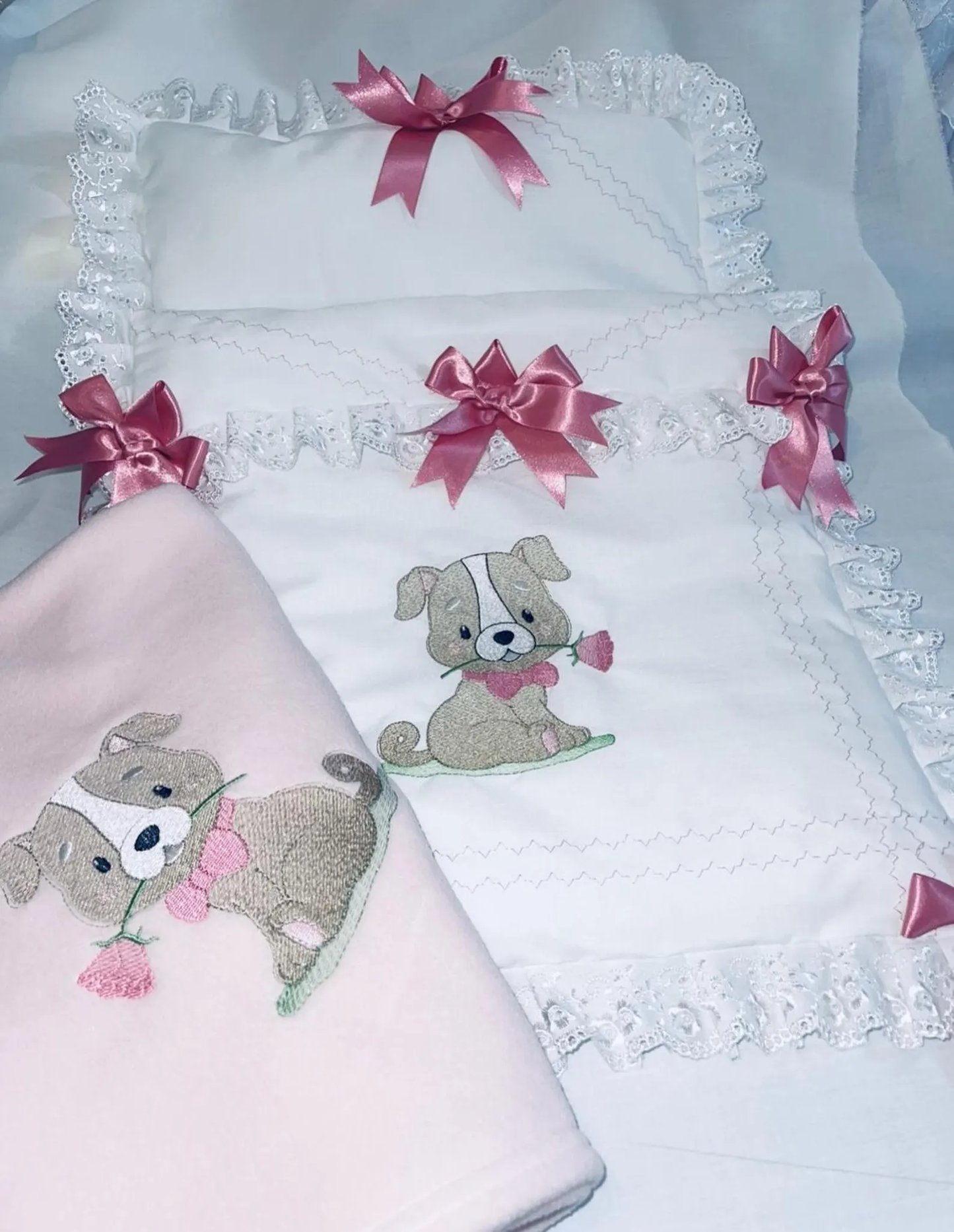 Puppy Love ! Doll's Pram quilt set & Blanket * Will fit Any coach built pram Silver Cross