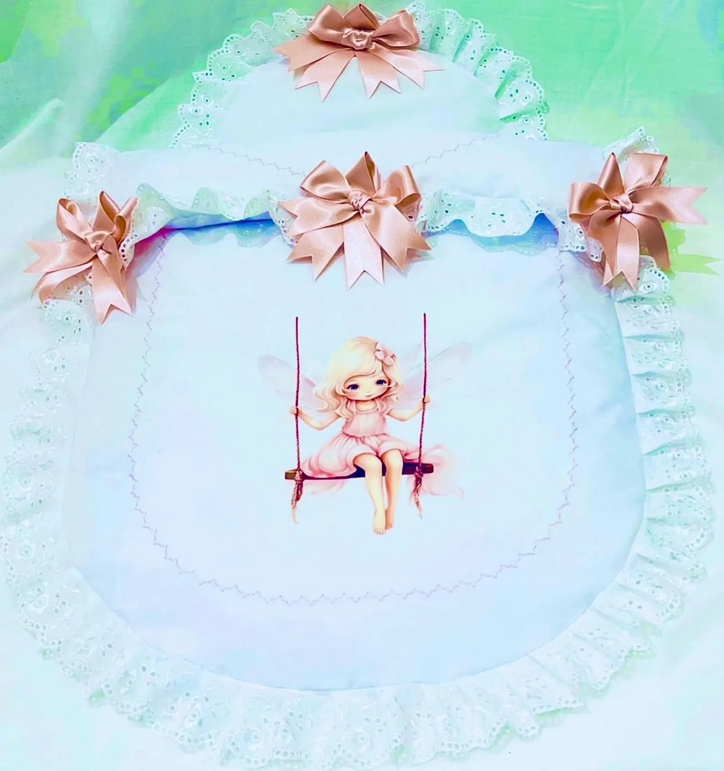 Seraphina - Fairy on a swing Doll's Pram quilt set
