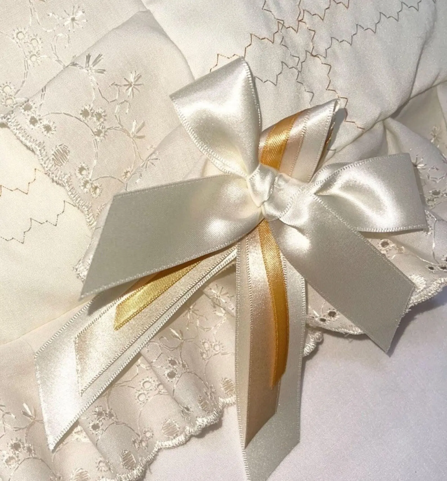 Baby Pram Quilt and Pillow Set to fit Venicci, Mamas Papas, Any pram Ivory fabric & Brown and Cream embroidered design.